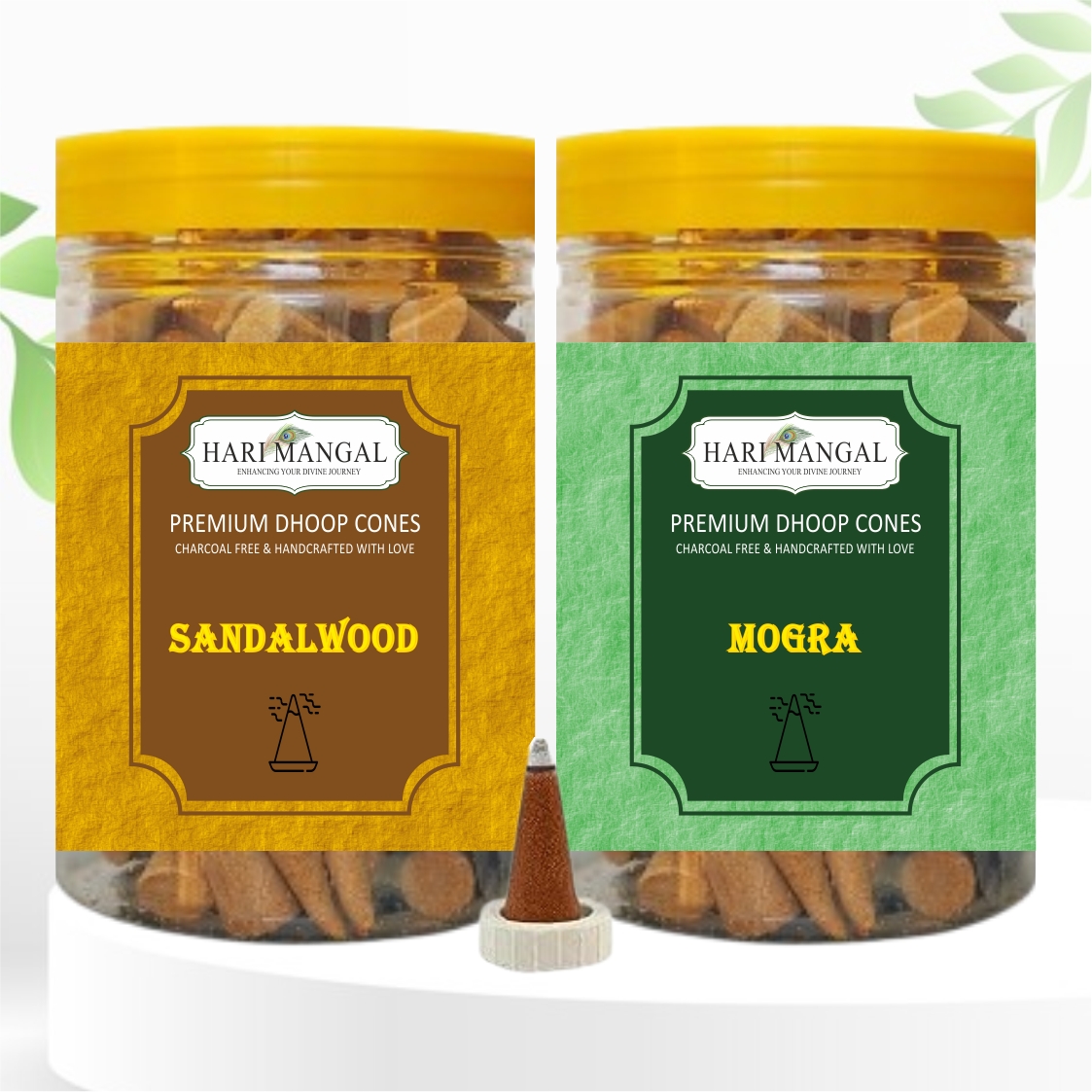 Hari Mangal Dhoop Cones For Pooja (140 pcs) - Mogra + Sandalwood (Pack of 2)