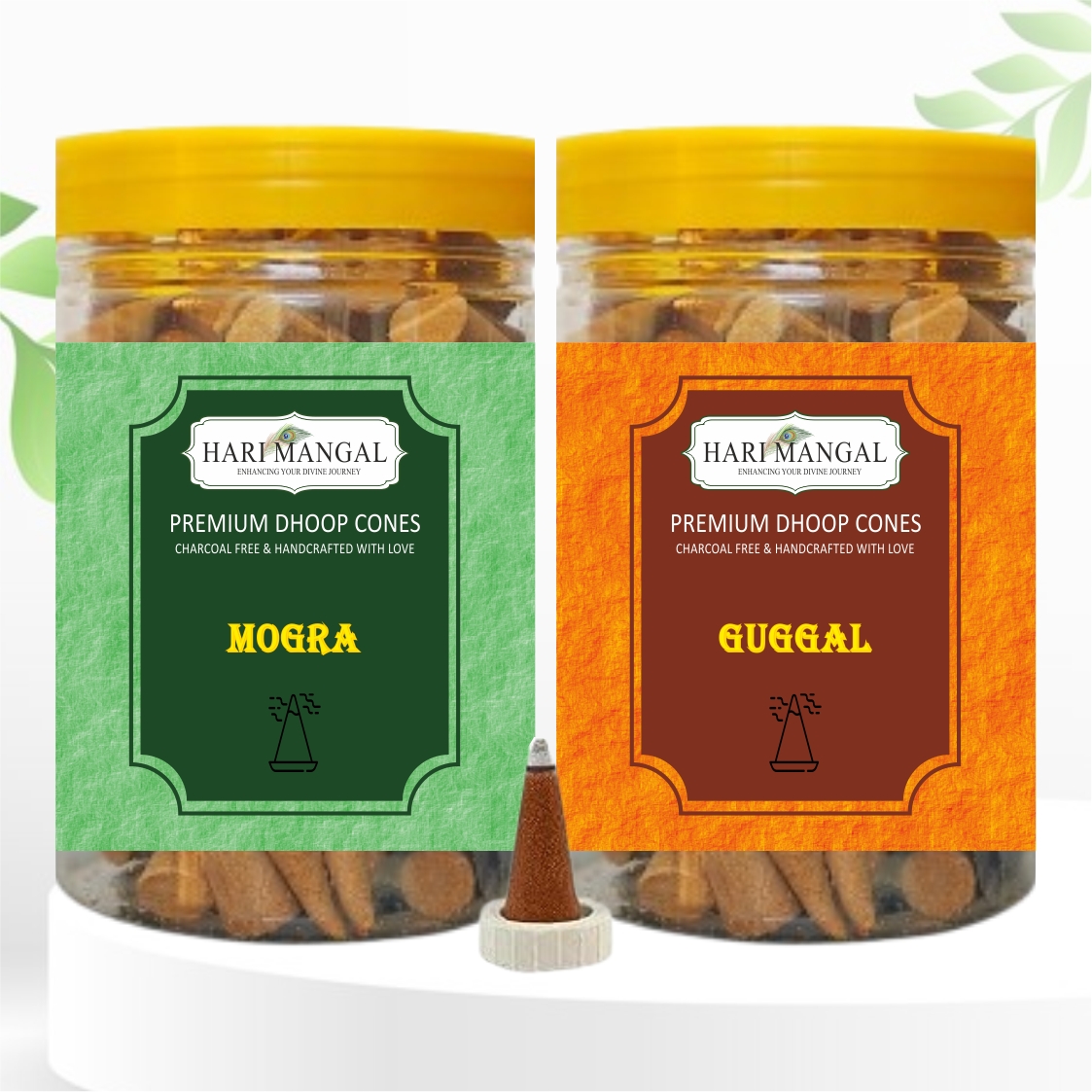 Hari Mangal Dhoop Cones for pooja (140 pcs) – Guggal+ Mogra (Pack of 2)