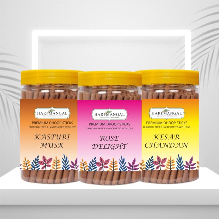 Hari Mangal Dhoop Sticks (120 pcs) - Rose Delight + Kesar Chandan + Kasturi Musk (Pack of 3)